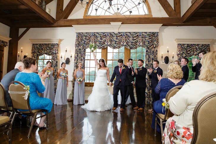 Marisa and Evan's ceremony was extremely intimate and personal. They wrote their own vows, and their friend officiated. To make sure everyone could be with them in the moment, they asked their guests not to take pictures during the ceremony. "We thought it was the right thing to do, and I hope our friends and family felt the love and sincerity in the words we spoke to each other that rainy day," Marisa says.