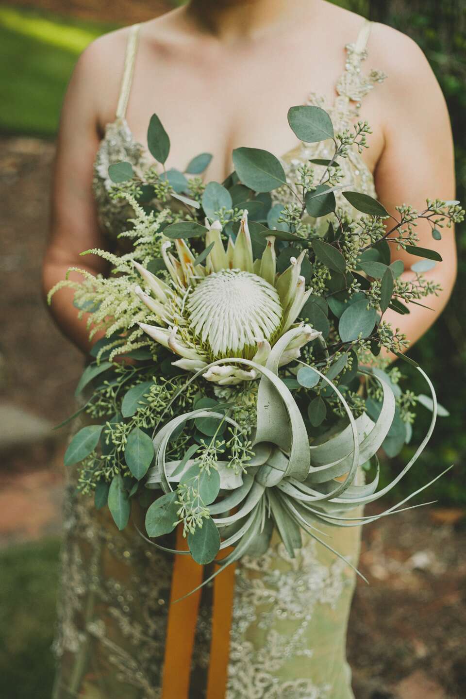 Nontraditional King Protea and Air Plant Bouquet