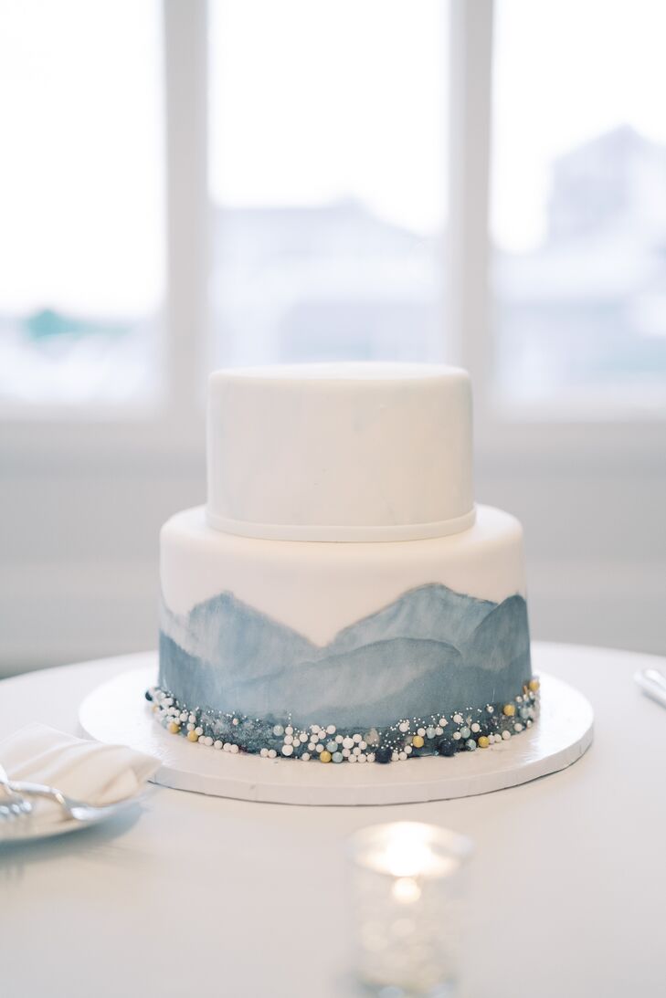 Blue-and-White Cake for Wedding at Wychmere Beach Club in Harwich Port, Massachusetts