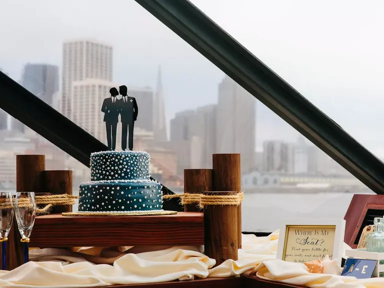 Blue and Ivory Wedding Cake and Topper