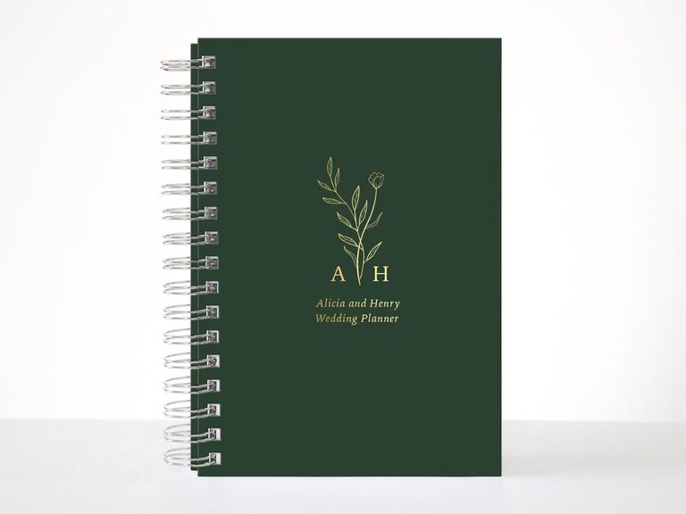 Personalized wedding notebook with minimal floral design on cover