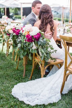 Hot Pink and Green Floral Chair Decoration