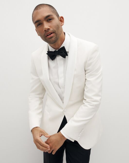 Suit Shop Men's Ivory White Shawl Lapel Tuxedo Tuxedo - 3