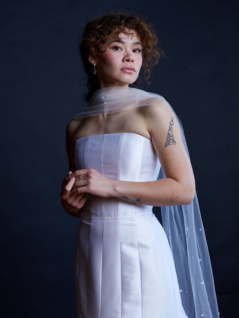 Hushed Commotion pearl-embellished wedding scarf
