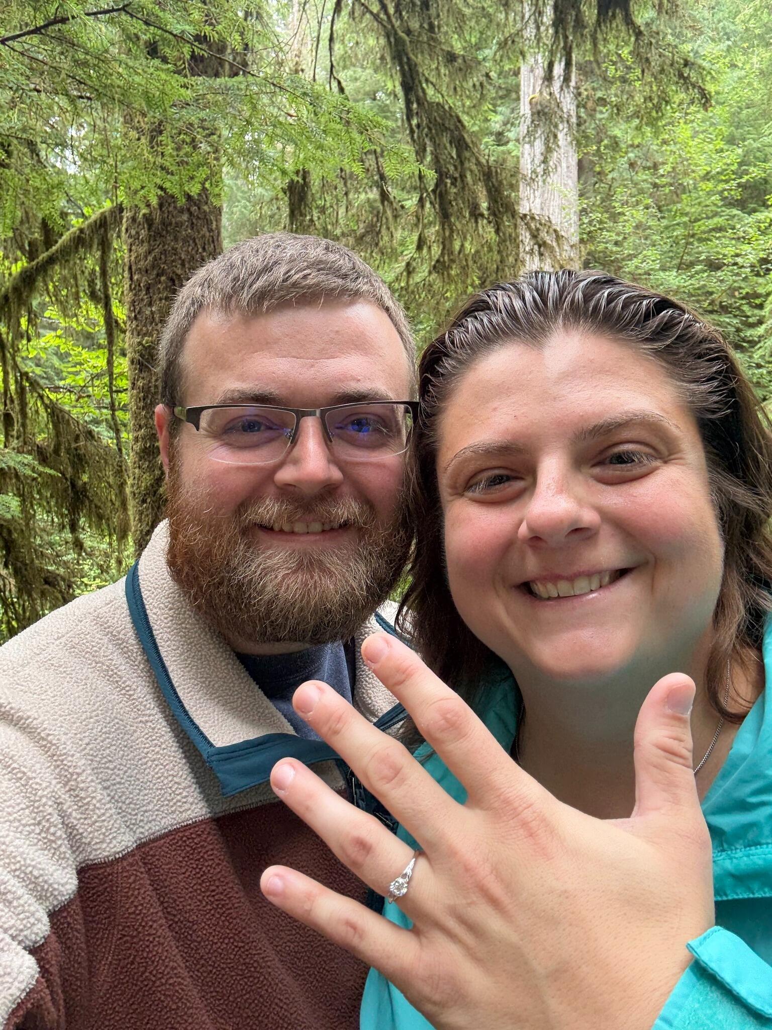 When the opportunity presents itself, Joshua pops the question in a tranquil part of the Quinault Rainforest.
