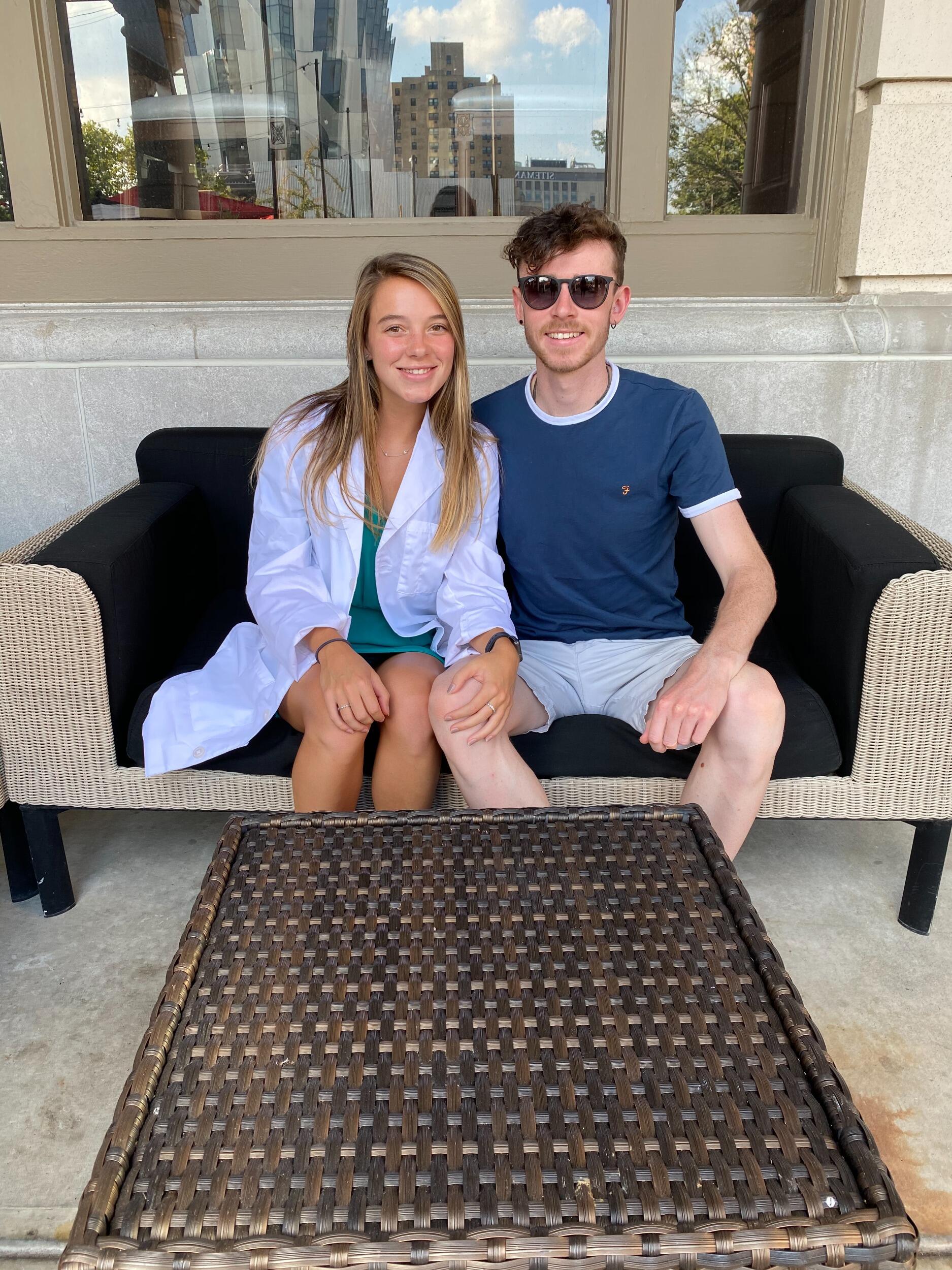 Oisín and Natalie celebrating Natalie's White Coat Ceremony for the start of her journey in PT school!