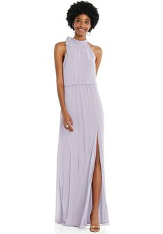 Adjustable Strap Wrap Bodice Maxi Dress with Front Slit - LB036