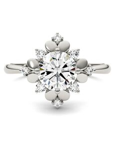 Forever One Moissanite Unique Round Cut Engagement Ring