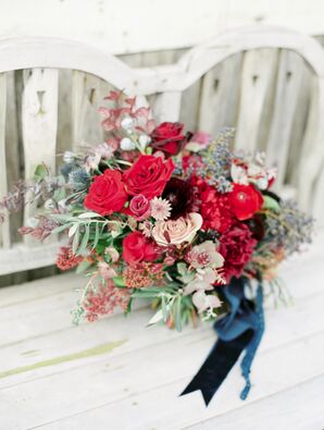 Wintry Red Bouquet for Wedding at Terrain at Styers in Glen Mills, Pennsylvania