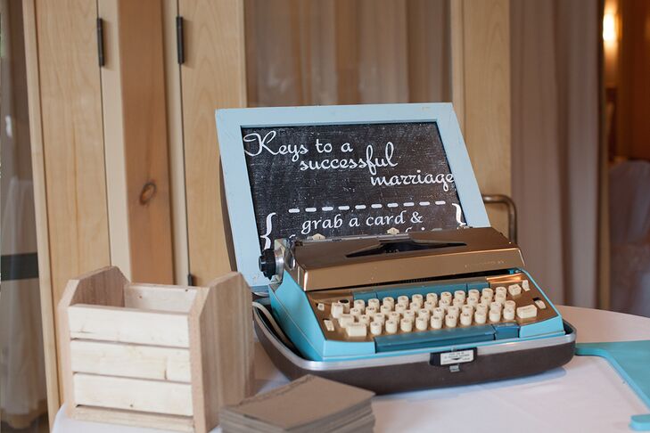 Playing off the wedding’s vintage theme, Melissa and Dustin decided to ditch the traditional guest book for something a little more fun -- and retro. They set up a vintage typewriter on the guest book table and asked their guests to type their well wishes and advice onto personalized notecards.