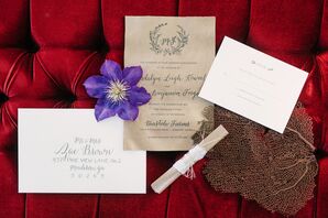 Neutral Leather Wedding Invitations With Natural Monogram