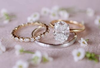 diamond engagement with diamond wedding band and white gold wedding band