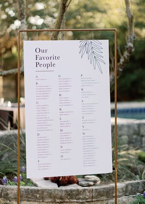Simple Seating Chart With Copper Frame for Wedding at The Greenhouse at Driftwood in Austin, Texas
