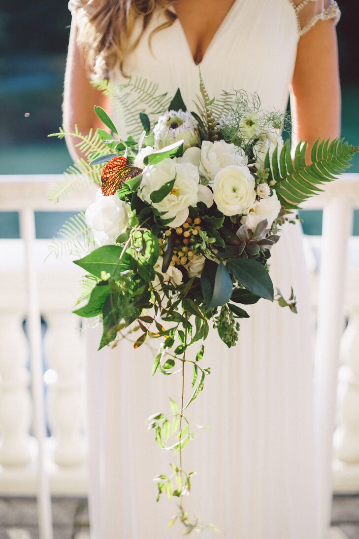 Asymmetrical White Bouquet with Lush Greens