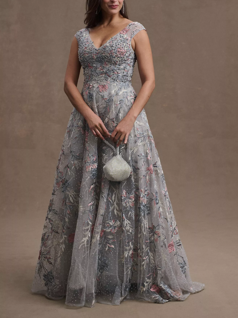 Hand-embellished plus-size mother-of-the-bride dress from Mac Duggal