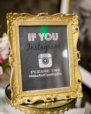 Vintage, Gold-Framed Instagram Wedding Sign