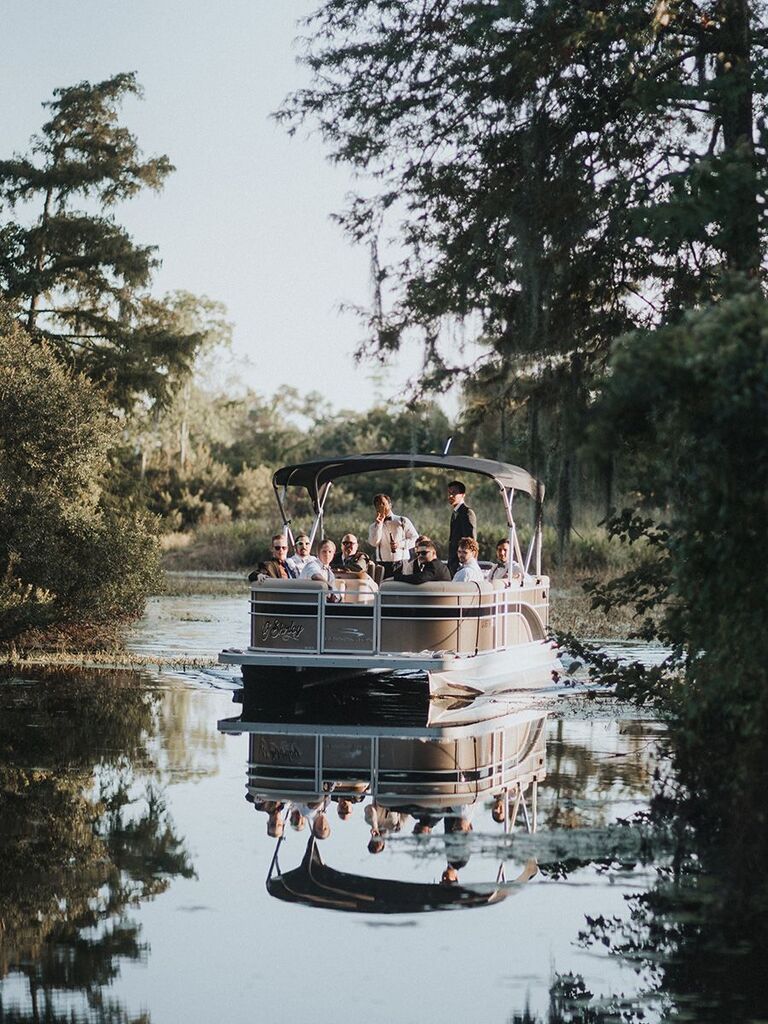 wedding party in boat in Louisiana