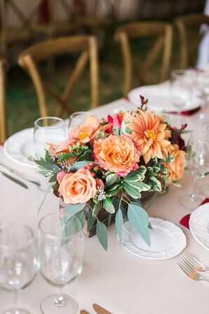 Peach Rose and Dahlia Centerpiece