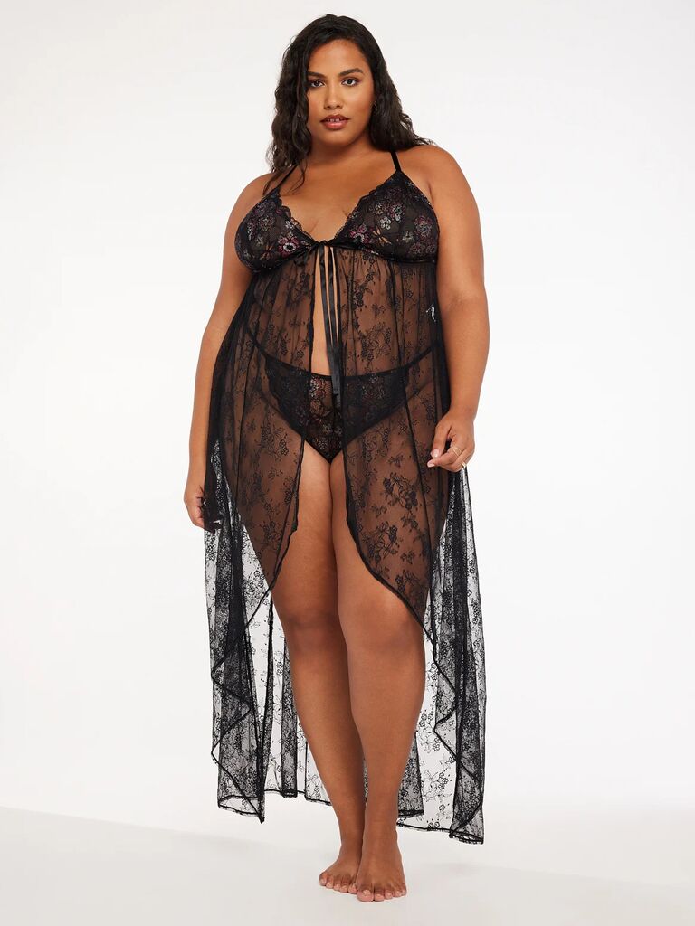 Savage X Fenty black plunging maxi slip dress for your wedding night lingeri