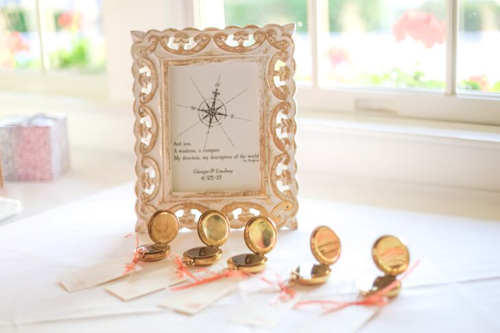 Even the favors were nautical! Guests took home these gold mini compasses as their wedding favors. They were Lindsey’s favorite detail and had a sweet ivory thank you notes tied to them.