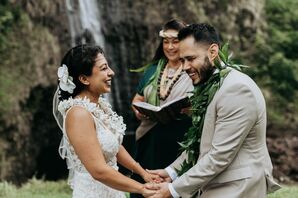 Couple Wearing Leis During Elopment in Hawaii