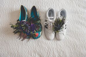 Wedding Shoes with Feathers and Flowers