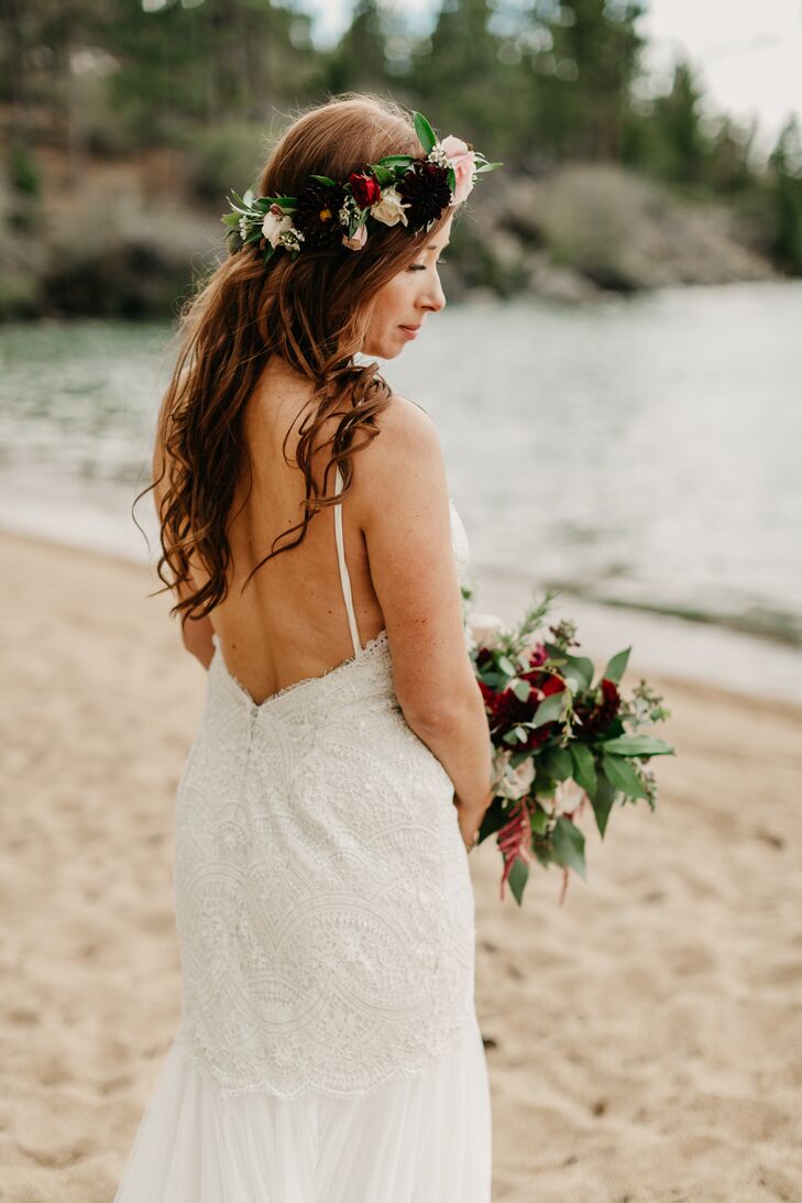 Bohemian Bride with Formfitting Lace Dress and Flower Crown