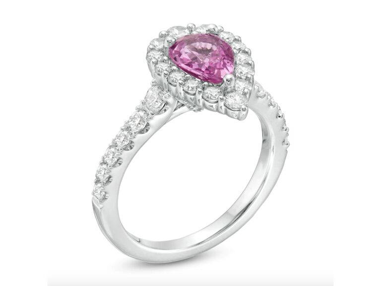 Vera Wang Love Collection pear-shaped pink sapphire with diamonds in 14K white gold