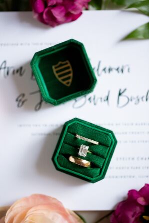 Emerald-Cut Diamond Engagement Ring in Green Velvet Ring Box