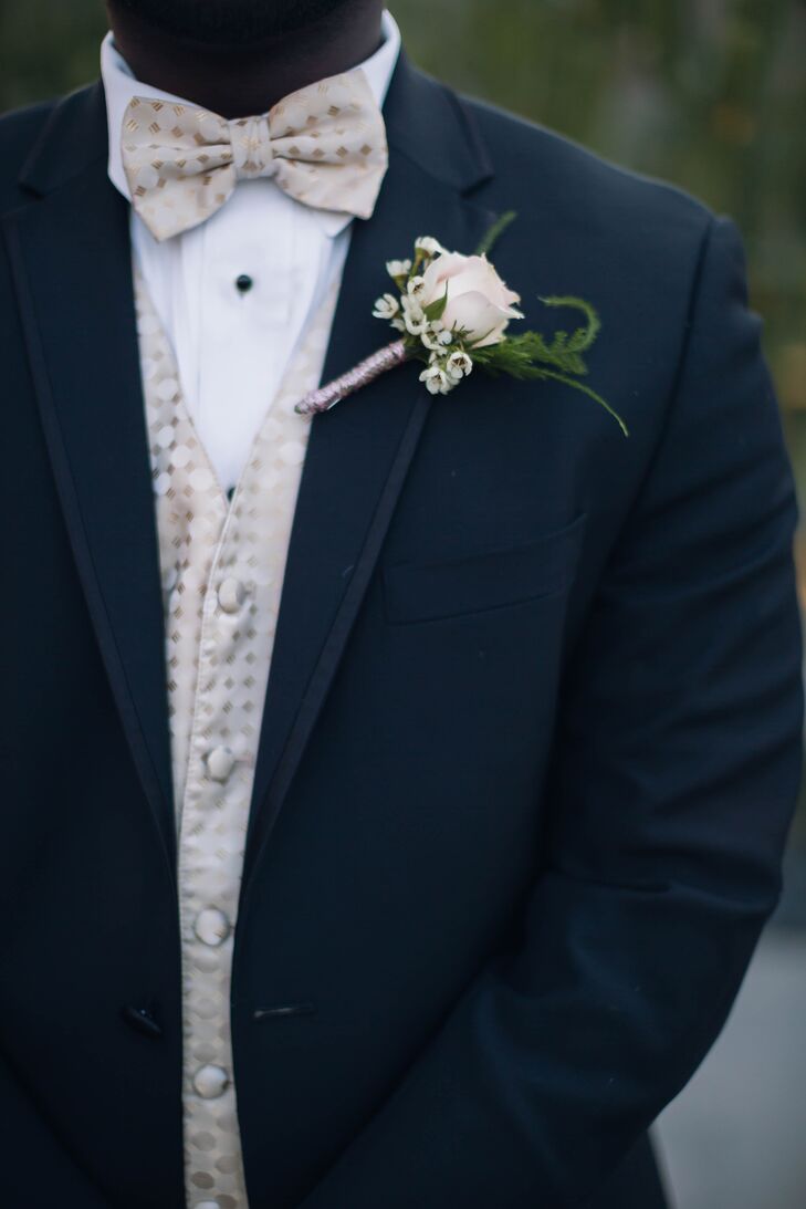 Blush Rose and Baby's Breath Boutonniere with Satin Wrap
