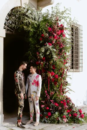 Grooms on Colorful Jacquard Tuxedos