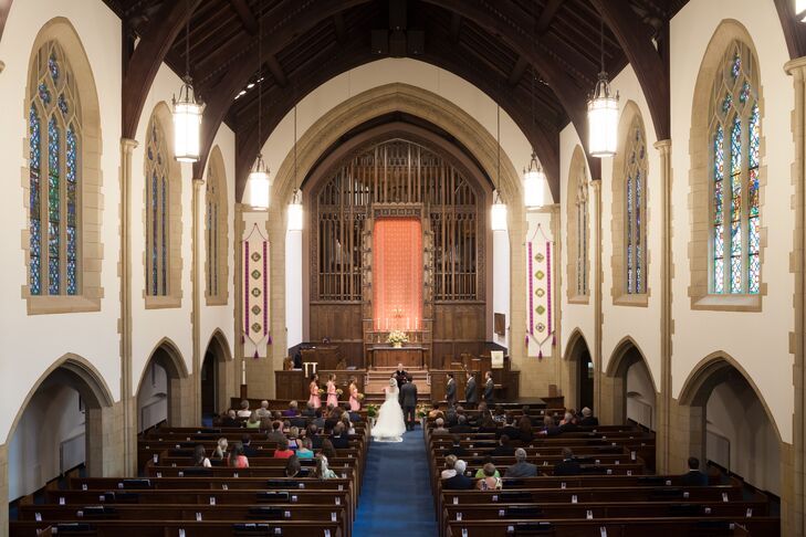 A traditional, religious ceremony was important to both Mallory and Michael. Before a night filled with dinner and dancing, the couple exchanged vows at Myers Park Methodist, where they are both members.