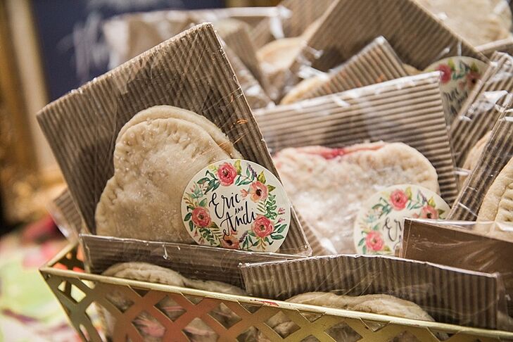 Eric's love of pie was reflected in the homemade dessert bar and these heart-shaped favors.
