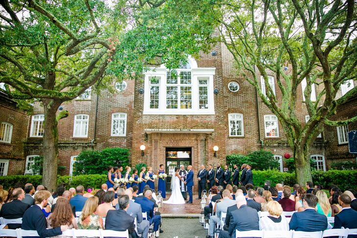 Though coastal storms blew through Charleston just hours before their ceremony, Shayna and Josh’s wedding went off without a hitch. The pair gathered with their family members in friends in front of the Historic Rice Mill building in downtown Charleston, where Josh’s father led them through their “I do’s.” “The gorgeous brick facade and lush leafy trees made for a perfect backdrop for our ceremony,” says Shayna. For a romantic touch, the pair lined the aisles with brightly lit candles house in chic silver lanterns.