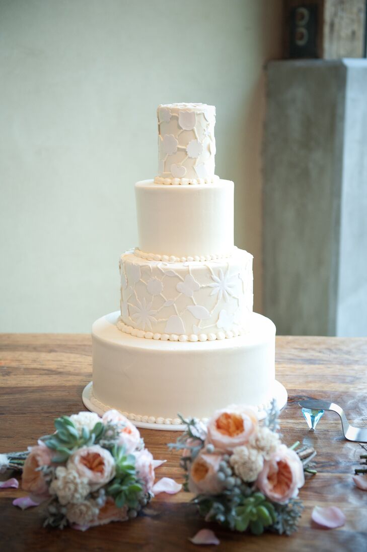 White Stenciled Wedding Cake
