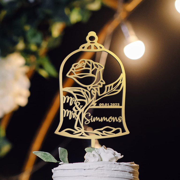 Beauty and the Beast Enchanted Rose Wedding Cake Topper