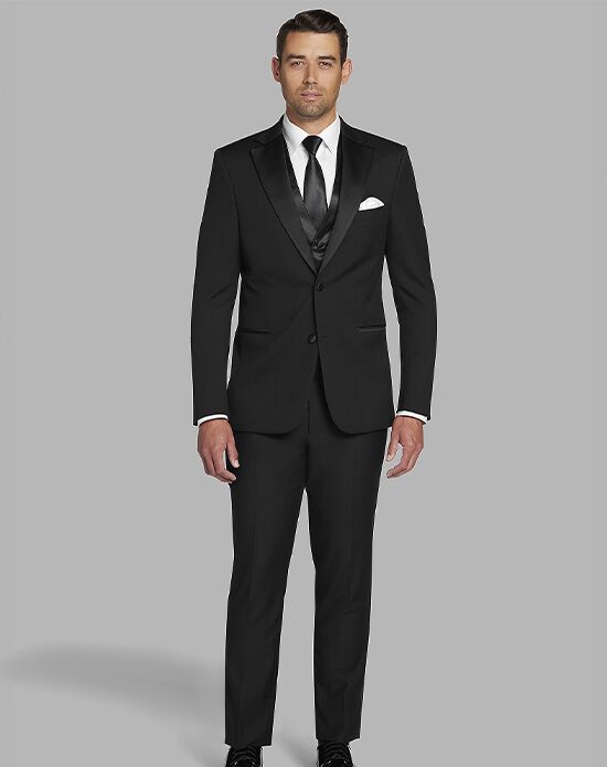 MEN’S WEARHOUSE Pronto Uomo Black Notch Lapel Tux Black Tuxedo - 1