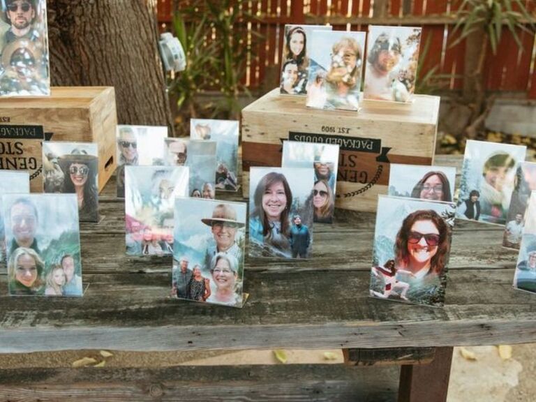 simple photo display at wedding