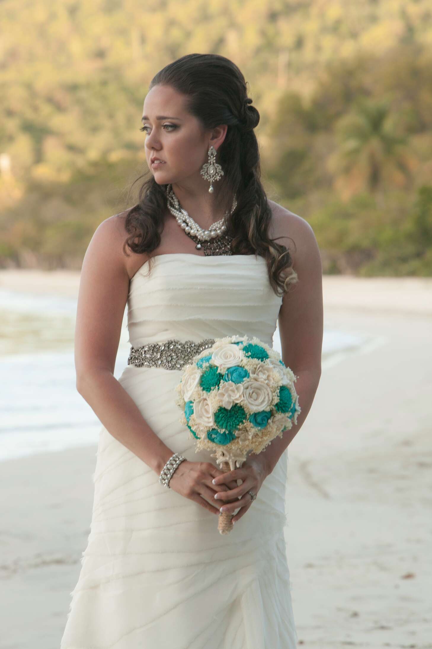 DIY Turquoise and Ivory Bridal Bouquet
