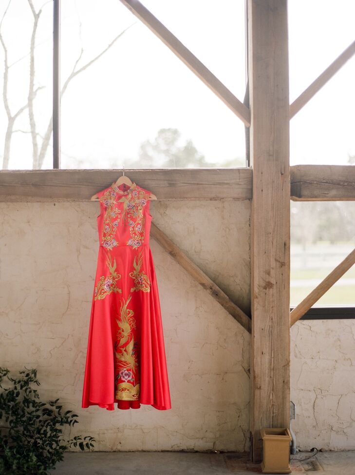 After the ceremony, Deborah changed into a traditional Chinese wedding dress (called a qipao), which was personally tailored by her aunt-in-law.