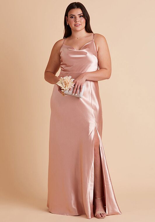 Birdy Grey Lisa Long Shiny Satin Dress in Rose Gold Scoop Bridesmaid Dress - 5