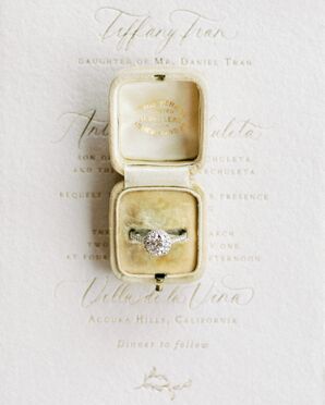 Diamond Engagement Ring in Yellow Velvet Ring Box