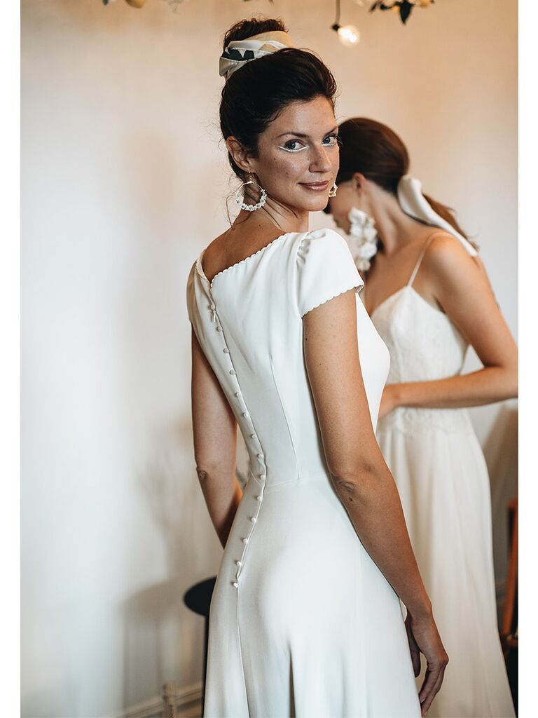 Laure de Sagazan wedding dress wide neck dress