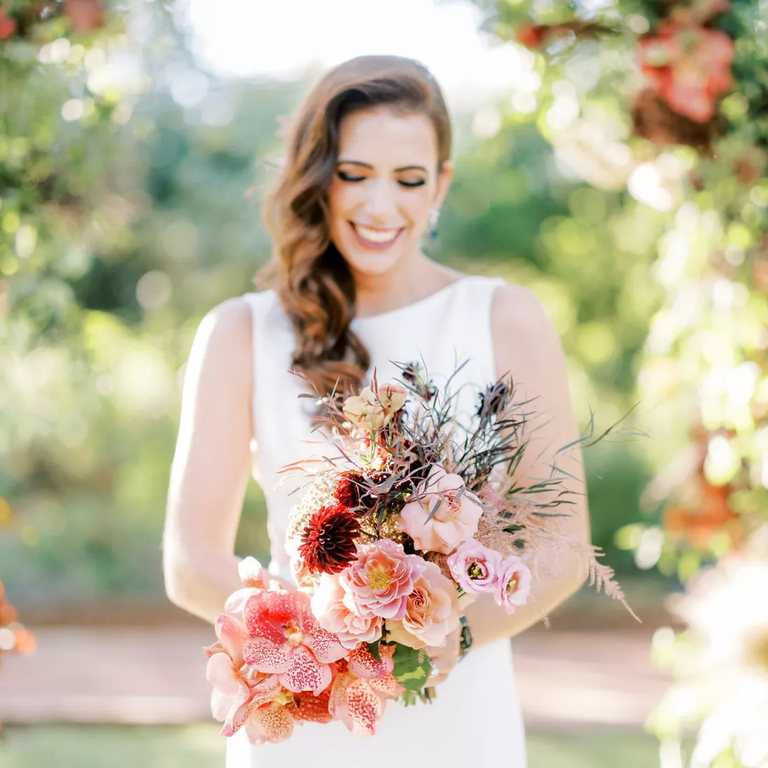 Cascading orchid bouquet for an autumn wedding