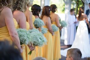 Bridesmaids in Yellow Dresses with Baby's Breath Bouquets