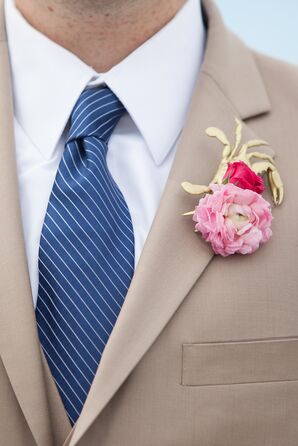 Nautical Peony Boutonniere with Gold Crab Charm