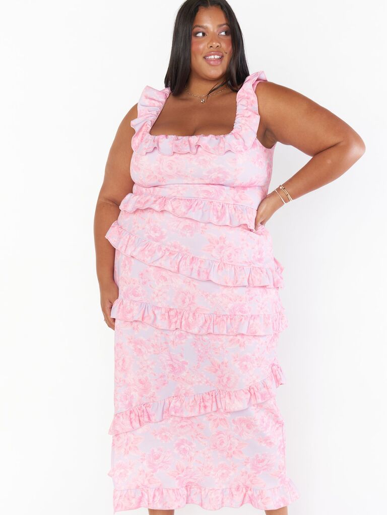 Pink floral plus size wedding guest dress from Show Me Your Mumu