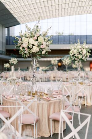 Tall Wedding Centerpieces With Stock and Hydrangea