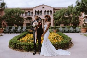 Bride and Groom Outside the Fairmount Grand Del Mar