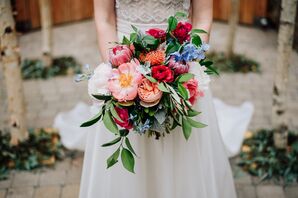 Lush, Colorful Bouquet of Roses, Peonies and Proteas
